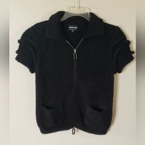 Giorgio Armani Cashmere / Silk Blend Ruched Short Sleeve Zip Up Cardigan Size 38